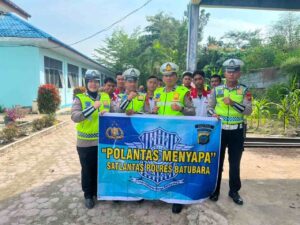 Satlantas Polres Batu Bara Sosialisasikan Tertib Lalu Lintas ke Pelajar SMK N 1 Lima Puluh – Ingatkan Bahaya Balap Liar dan Knalpot Tidak Standar   