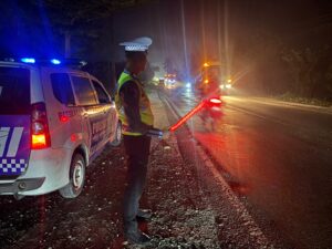 Sat Lantas Polres Batu Bara Laksanakan Patroli Blue Light Di Jalinsum Wilayah Pos Lantas Sei Bejangkar