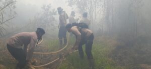 Dansat Brimob Kalsel Pimpin Langsung Pemadaman Karhutla di Guntung Damar Banjarbaru   