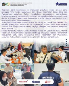 Tingkatkan Pelayanan Kesehatan, Lapas Labuhan Ruku Gandeng Dinkes & Puskesmas Gelar Pemeriksaan Gratis
